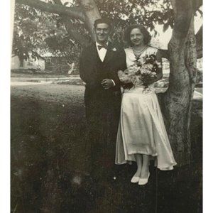Vintage Found Photo Snapshot Prom Night 1940s Couple Portrait Formal Dress